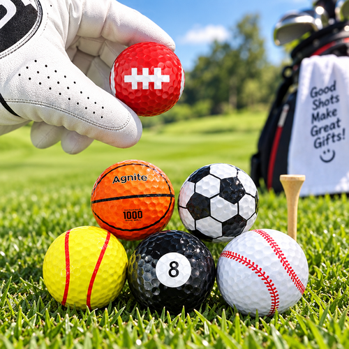 Colourful novelty golf balls on a green fairway